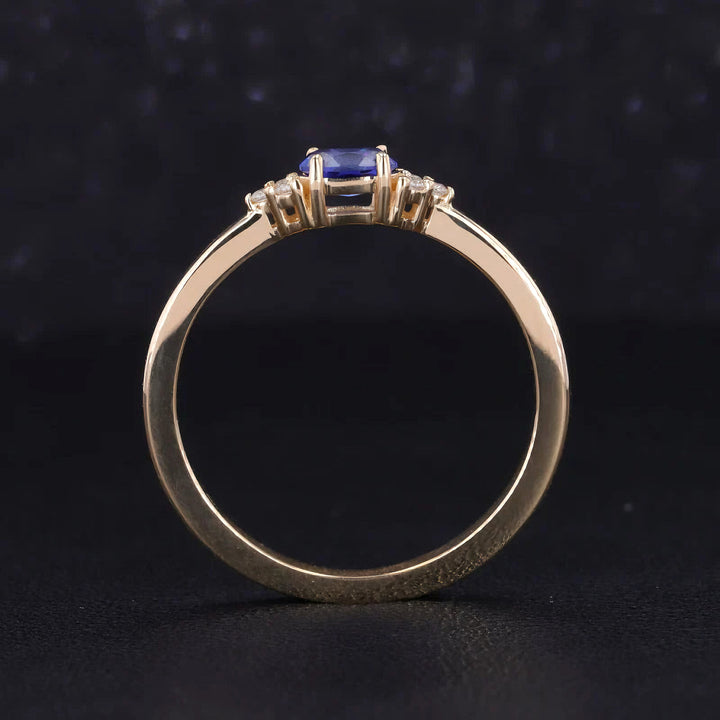 3x5mm, 0.3ct Oval Lab-Grown Blue Sapphire Ring with Diamond Accents in 14K Yellow Gold
