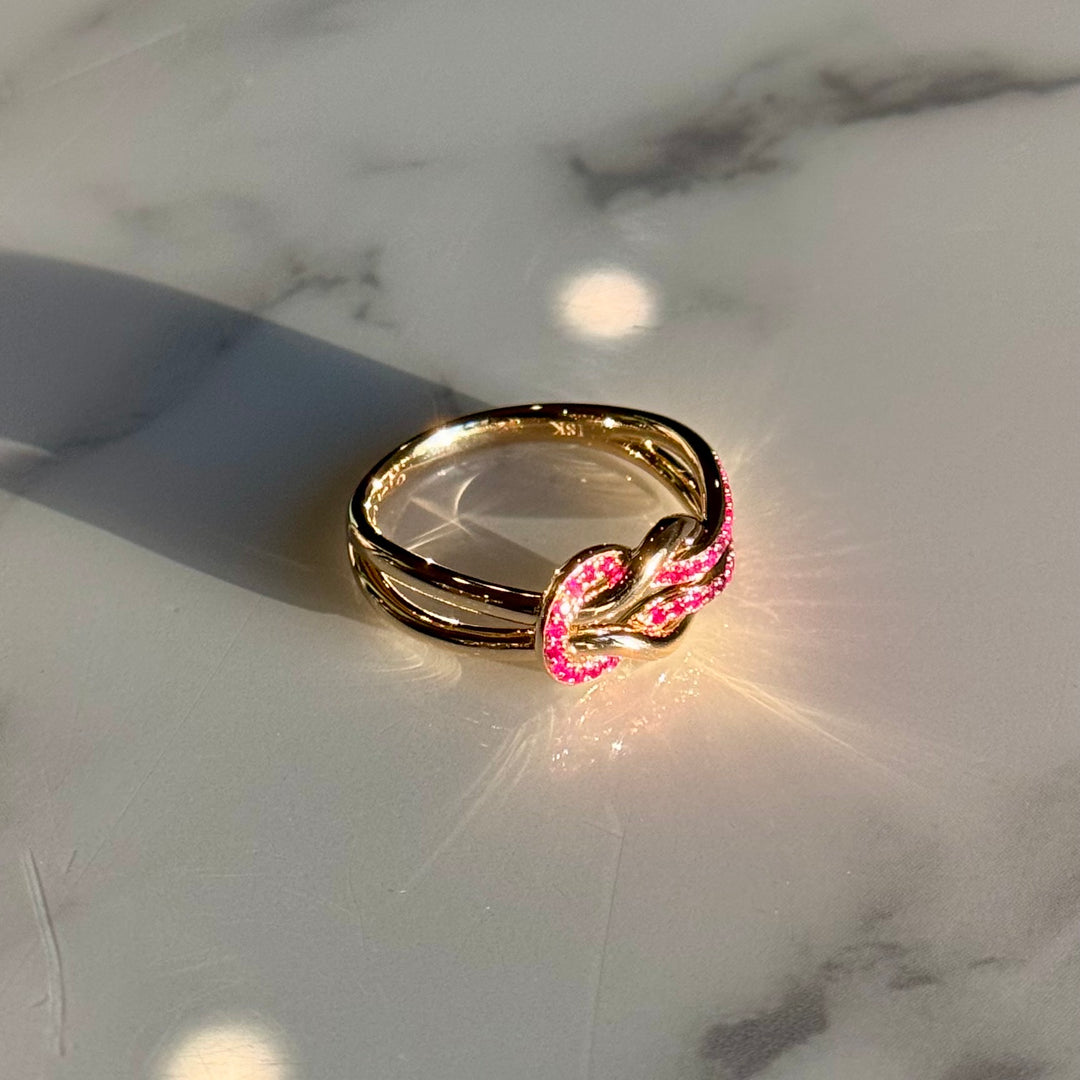 Customized™ 0.25ctw Natural Ruby Knot Ring in Yellow Gold