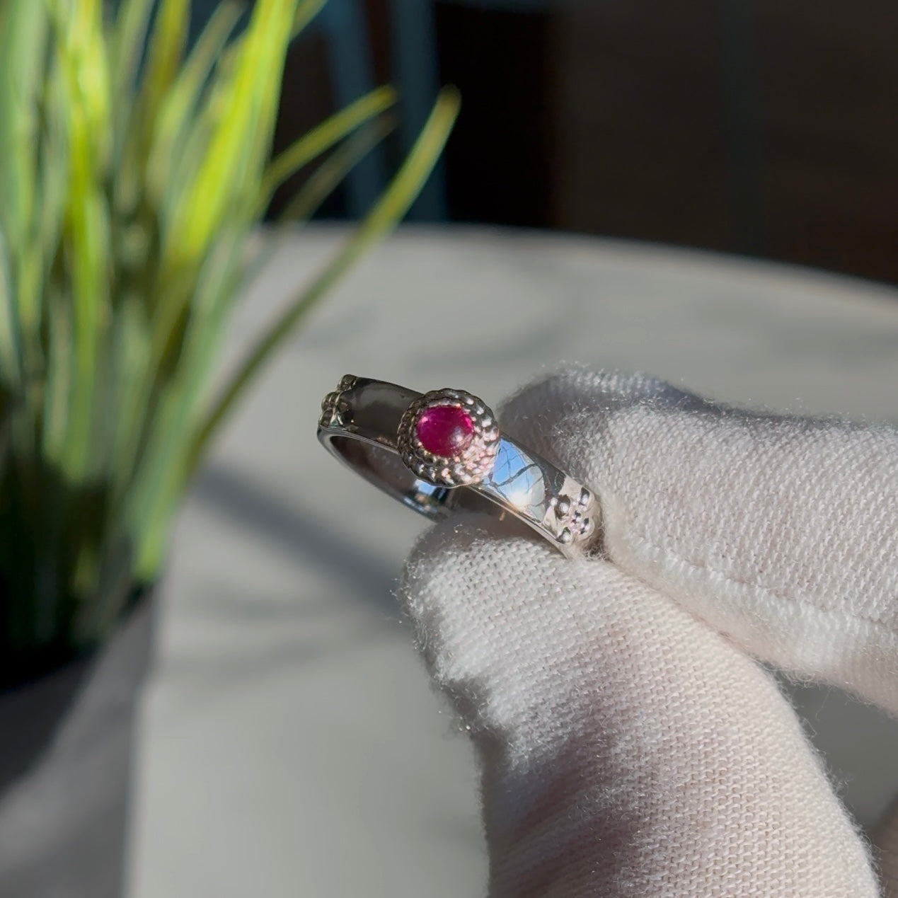 Customized™ 3.5mm (0.23ct) Cabochon Natural Ruby Ring in 925 Sterling Silver