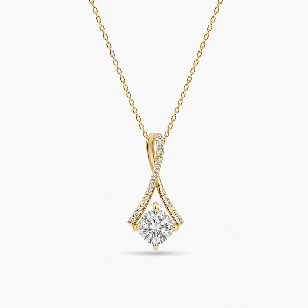 5mm, 0.5ct Round Cut Lab Diamond Pendant with Infinity Pavé-Bail Necklace
