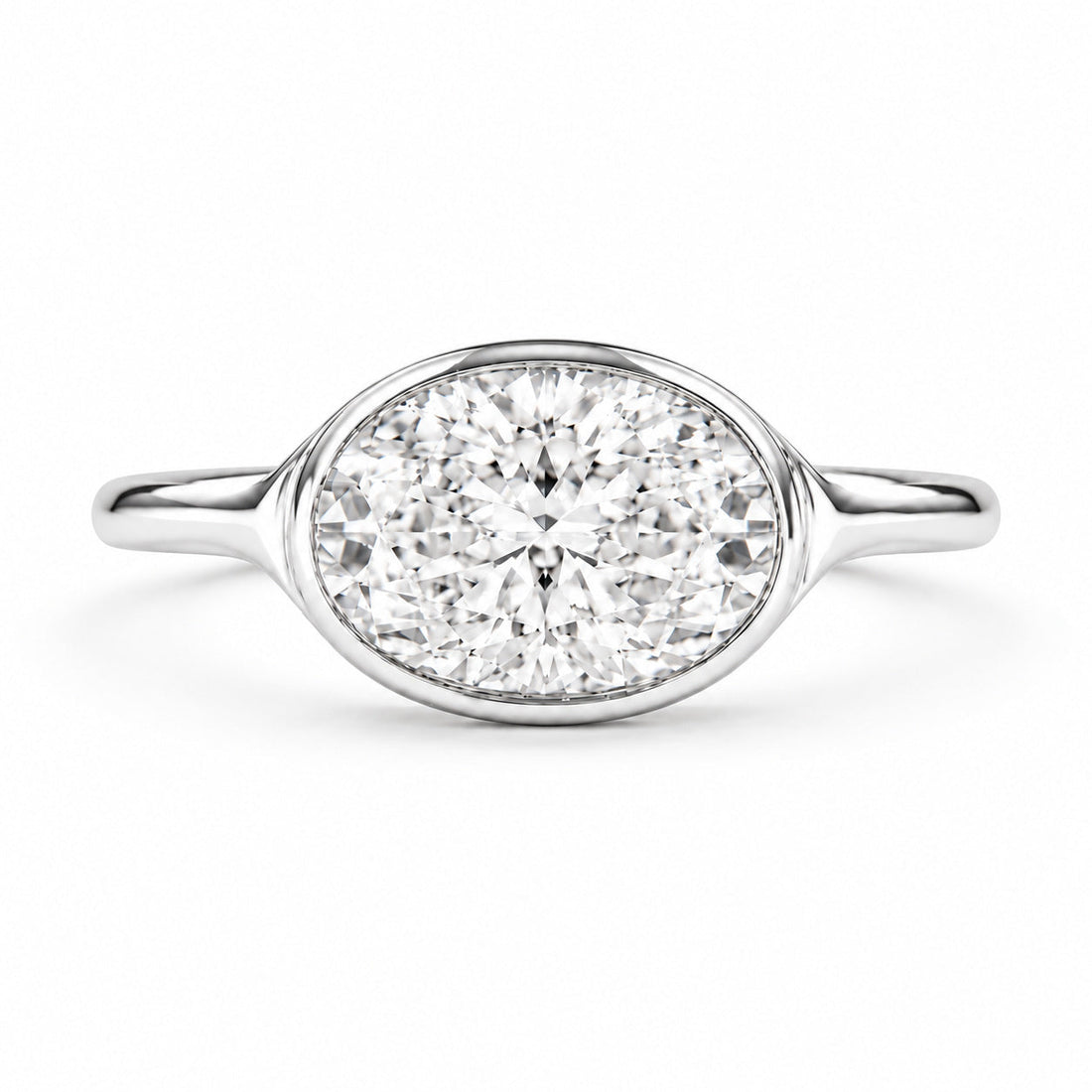 The Horizon east-west oval lab diamond bezel ring in 14K white gold