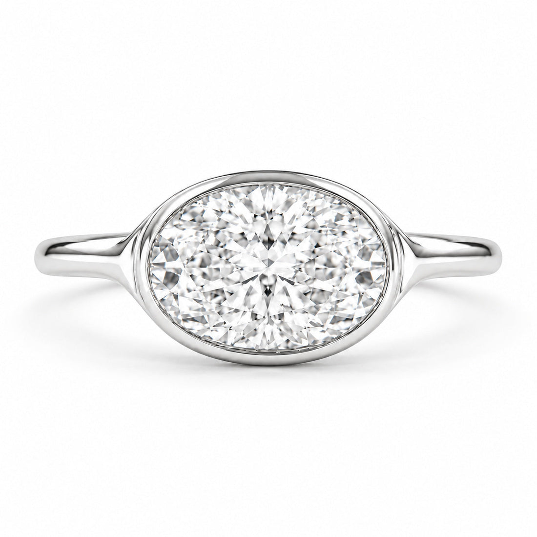 The Horizon east-west oval lab diamond bezel ring in platinum