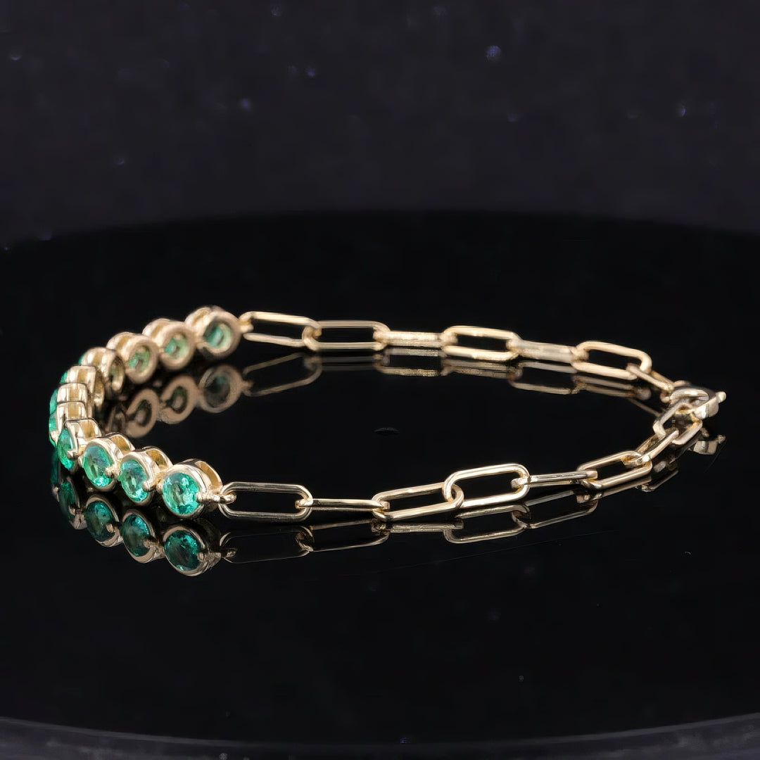 3.5mm, 3.50ctw Lab-Grown Colombian Emerald Charm Half-Tennis Bracelet in 10K Yellow Gold
