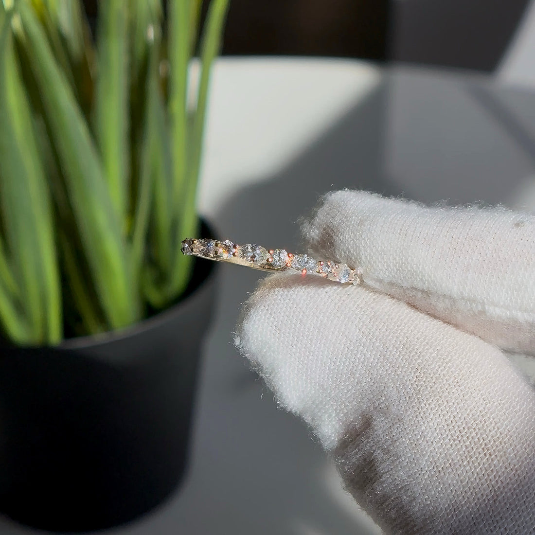 Round and marquise lab diamond half-eternity band, view 8