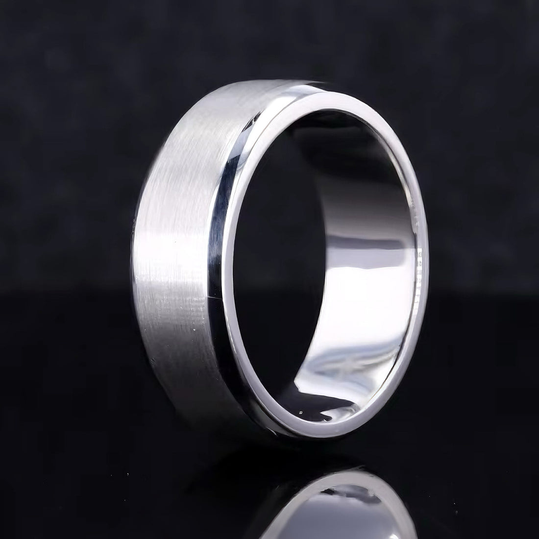 Brushed beveled wedding band, 6mm platinum, view 3