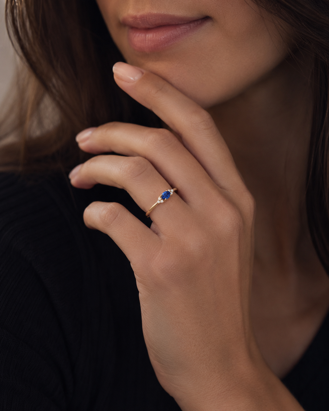 The Wren — Blue Oval Sapphire with Diamond Accents Ring