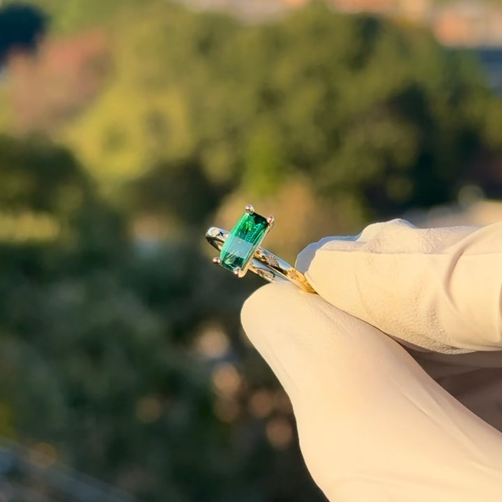 Customized™ 4.1x9mm, 2.00ct Pixel cut Lab-Grown Zambian Emerald Ring in Yellow Gold