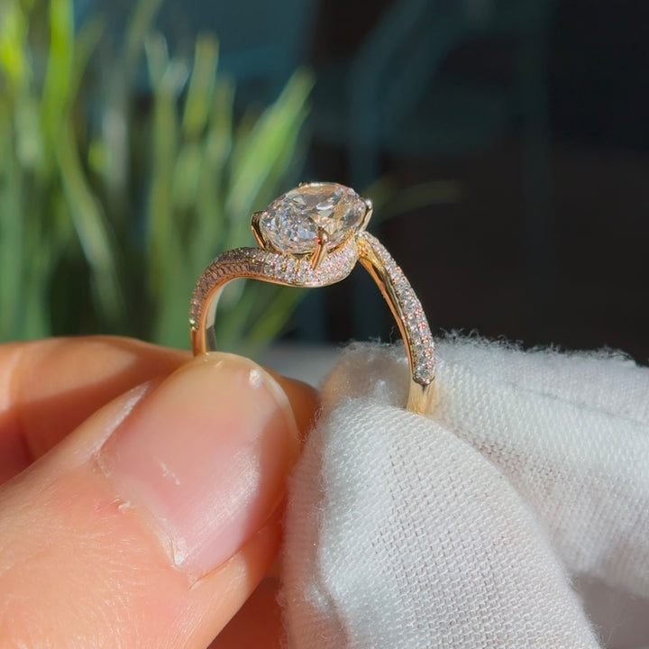 Customized™ 2.50ct Oval Lab-Grown Diamond Solitaire Ring with Donut Pavé Hidden Halo/Curved Band in Yellow Gold