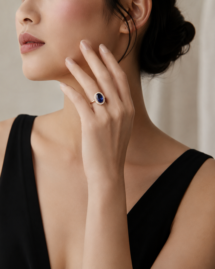 The Celine — Vintage Sapphire Halo Ring
