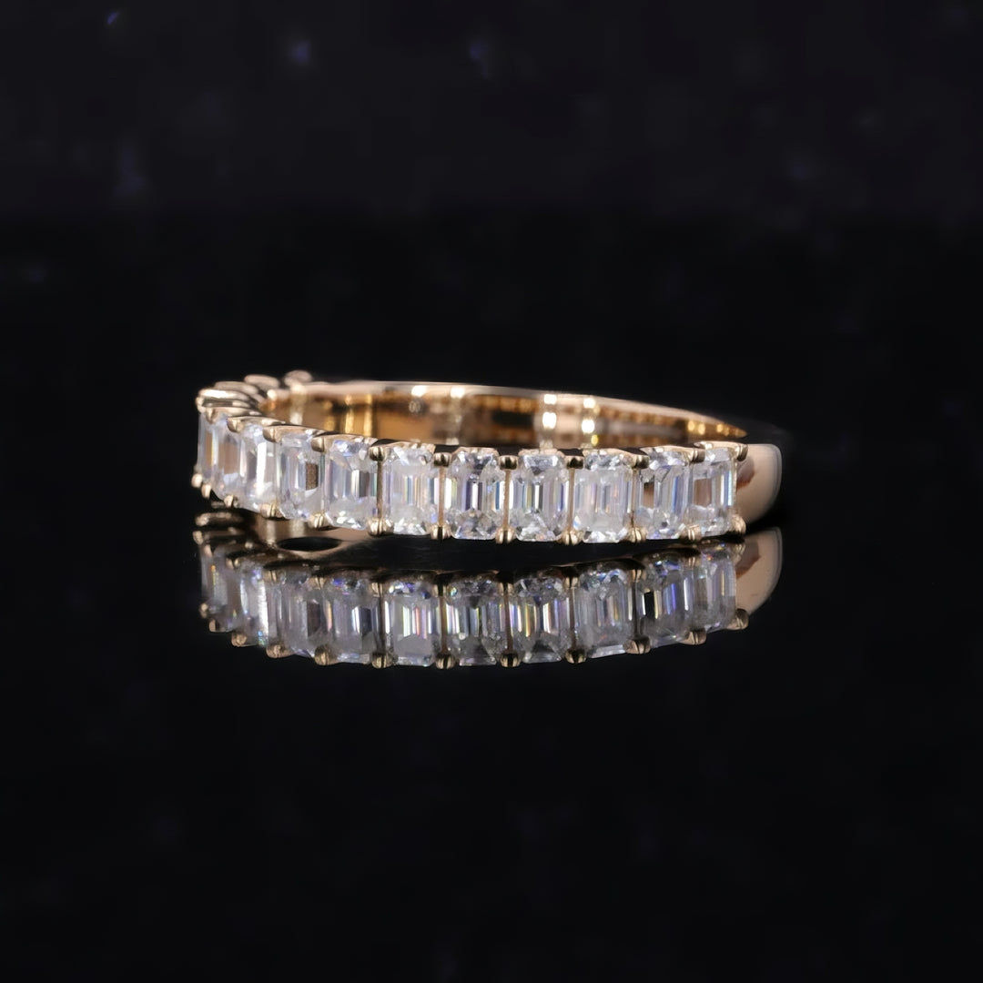 3x5mm, 1.50ctw Emerald Cut Lab-Grown Diamond Half-Eternity Band Ring in Yellow Gold