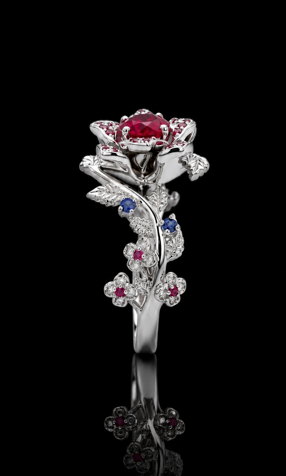The Roserie — Ruby & Sapphire Rose Flower Ring
