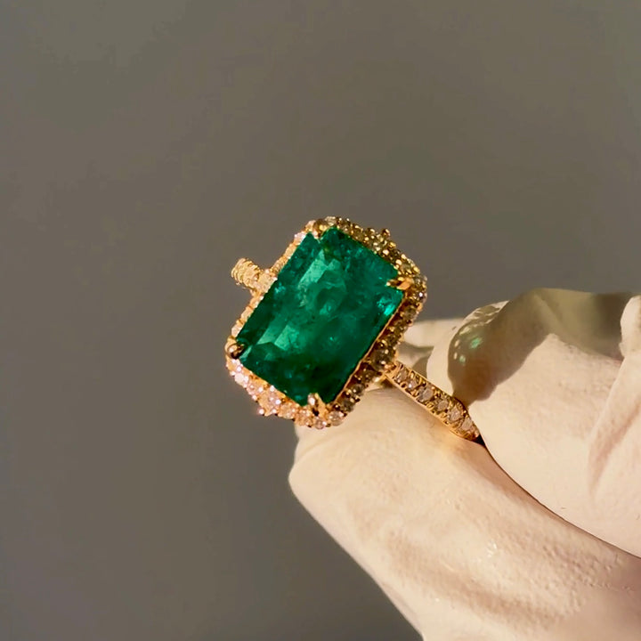 Customized™ 7.5x10.5mm, 2.85ct Natural Zambian Emerald with Natural Diamonds Ring in 18K Solid Yellow Gold
