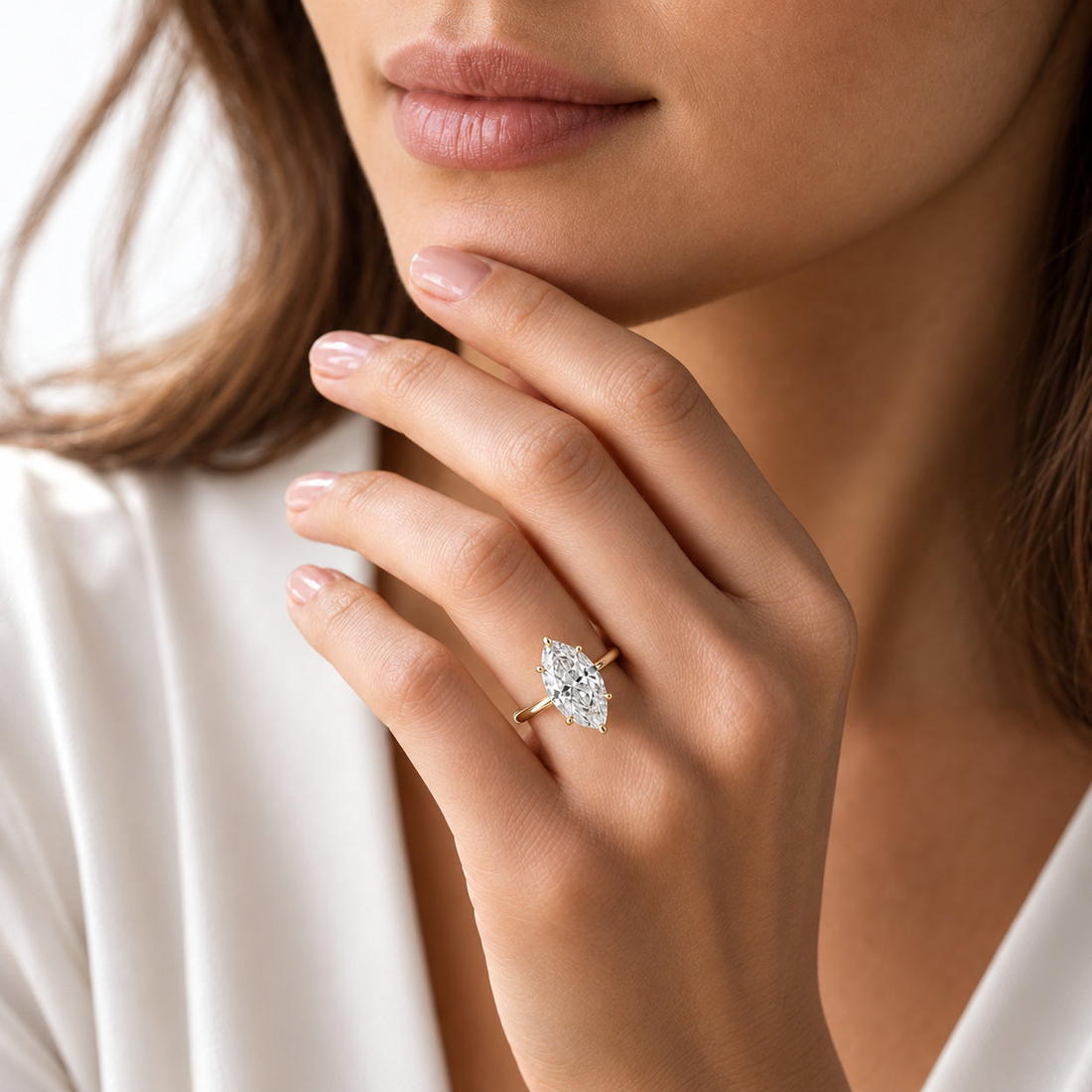 The Aurora marquise lab diamond engagement ring, view 3