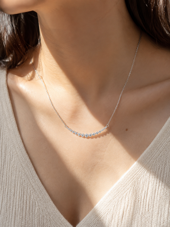 2.2ctw Lab Diamond Graduated Curved Bar Pendant Necklace