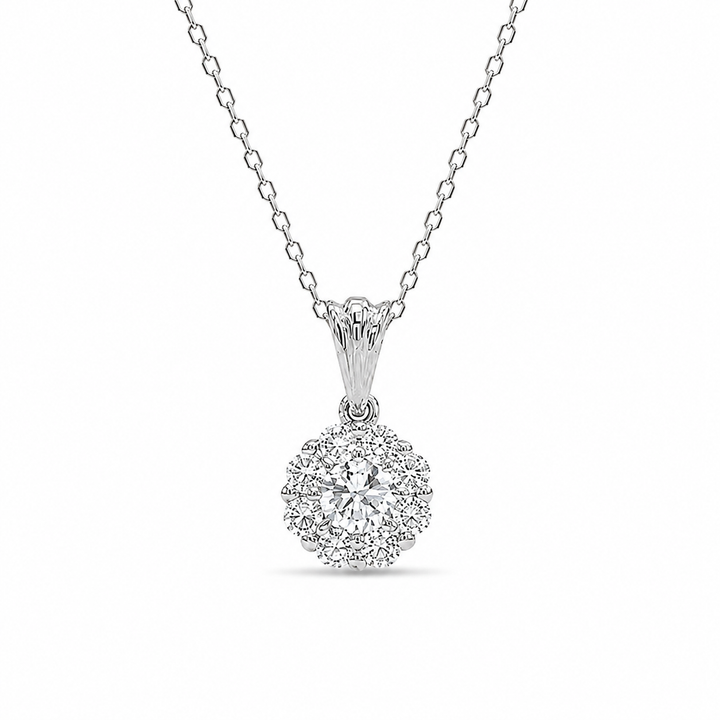 6.4mm, 0.3ct Round Cut Lab Diamond Daisy Flower Pendant Necklace