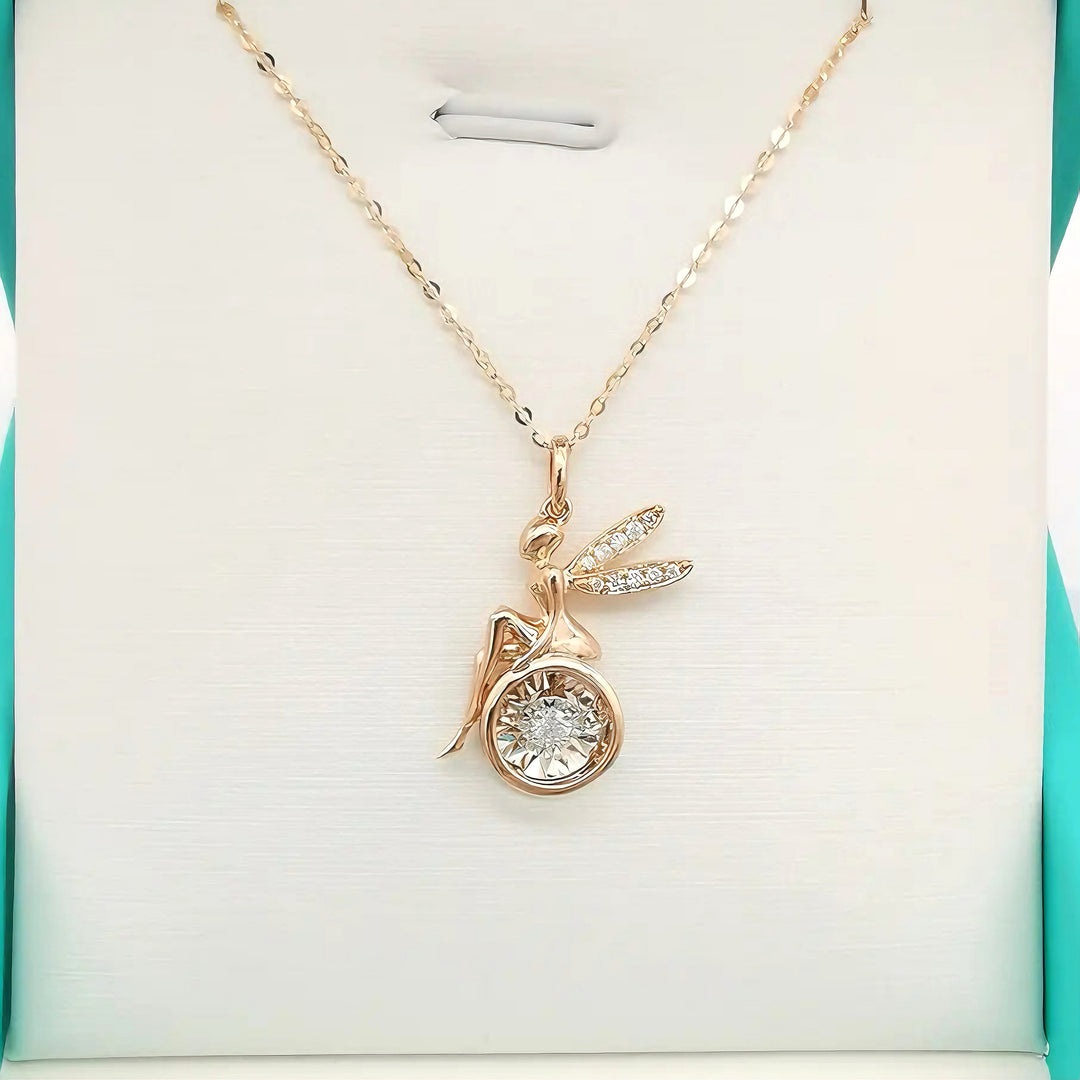Fairy Pendant Necklace with 0.05ct Dancing Diamond in 18K Yellow/Rose Gold