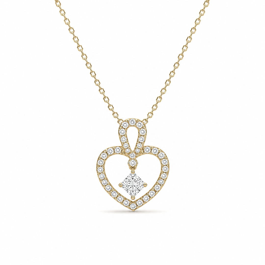 3.9mm, 0.45ct Round Cut Lab Diamond Pavé-Heart Pendant Necklace