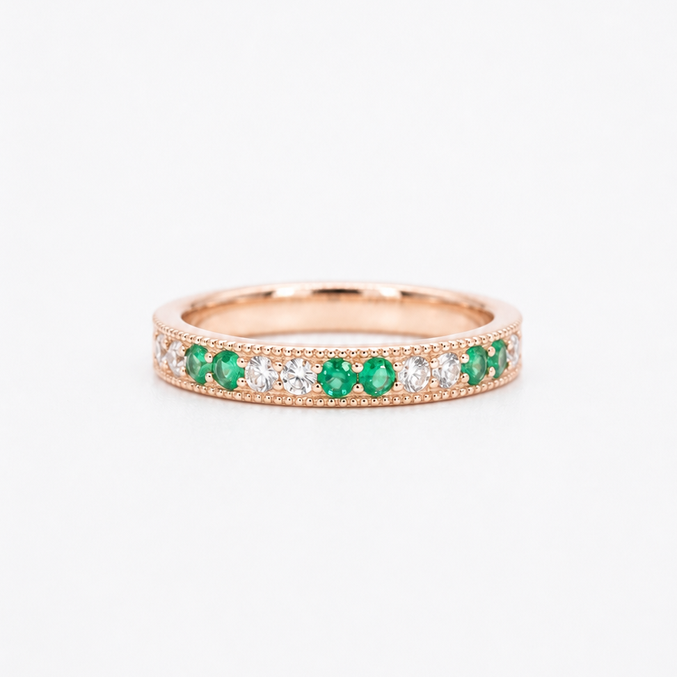 Colombian Emerald & Diamond Eternity Vintage Band (2.5mm, 1.00ctw)