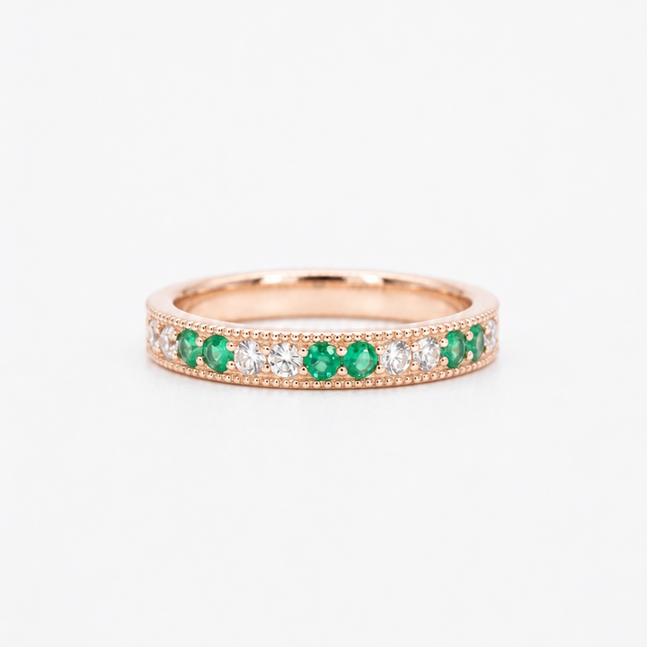 Colombian Emerald & Diamond Eternity Vintage Band (2.5mm, 1.00ctw)
