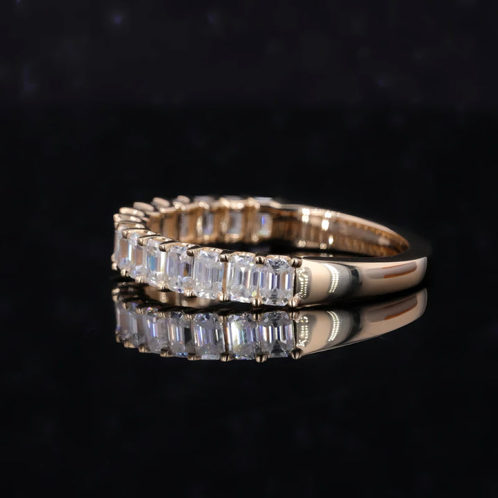 3x5mm, 1.50ctw Emerald Cut Lab-Grown Diamond Half-Eternity Band Ring in Yellow Gold