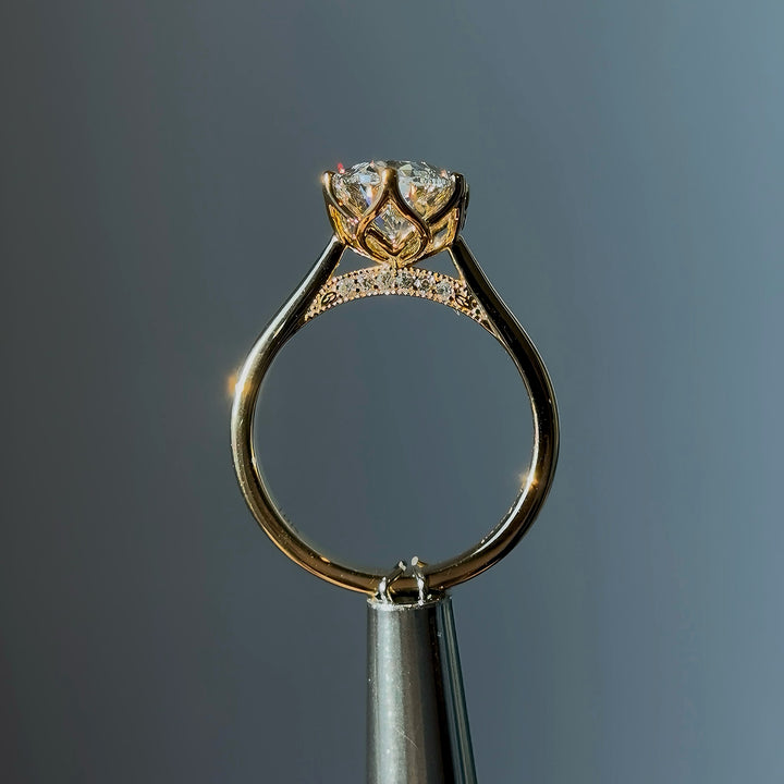 3.00ct Oval Lab-Grown Diamond Solitaire Ring, "The Lotus Lace"