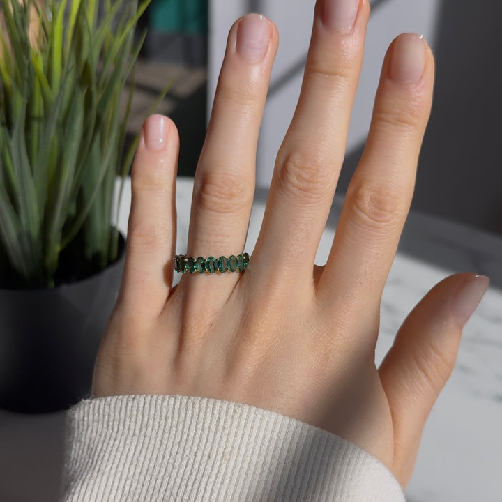 Customized™ 4.00ctw Oval Lab-Grown Zambian Emerald Eternity Band Ring in Yellow Gold
