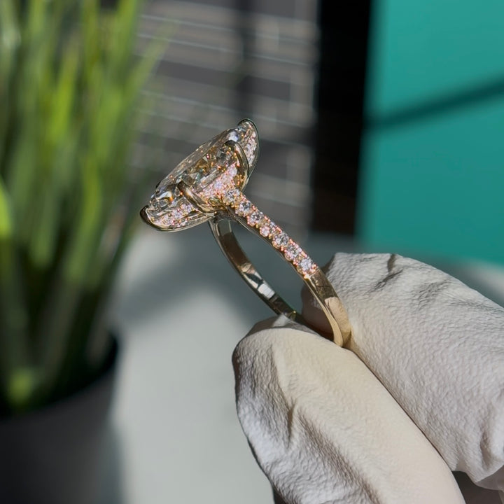 Customized™ 3.00ct Marquise Lab-Grown Diamond Ring with Hidden Halo/Pavé Cathedral Bridge/Diamond Band in Yellow Gold