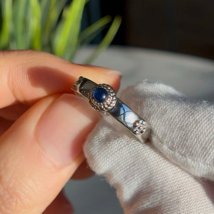 3.5mm, 0.23ct "Calcifer’s Bond" Cabochon Natural Sapphire Ring in 925 Sterling Silver