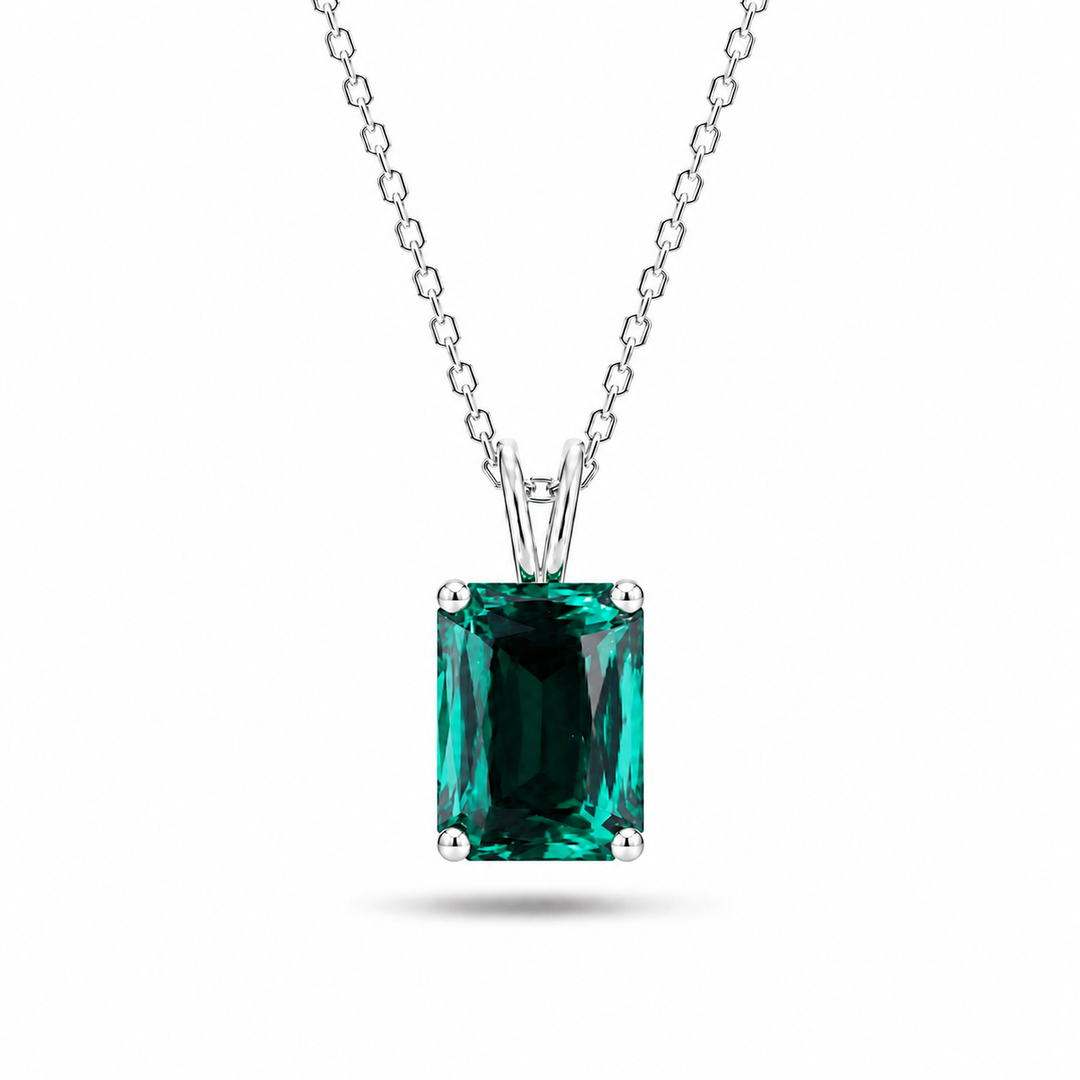 12x16mm, 8.80ct Ashoka Lab-Grown Zambian Emerald Pendant Necklace in 14K Rose Gold