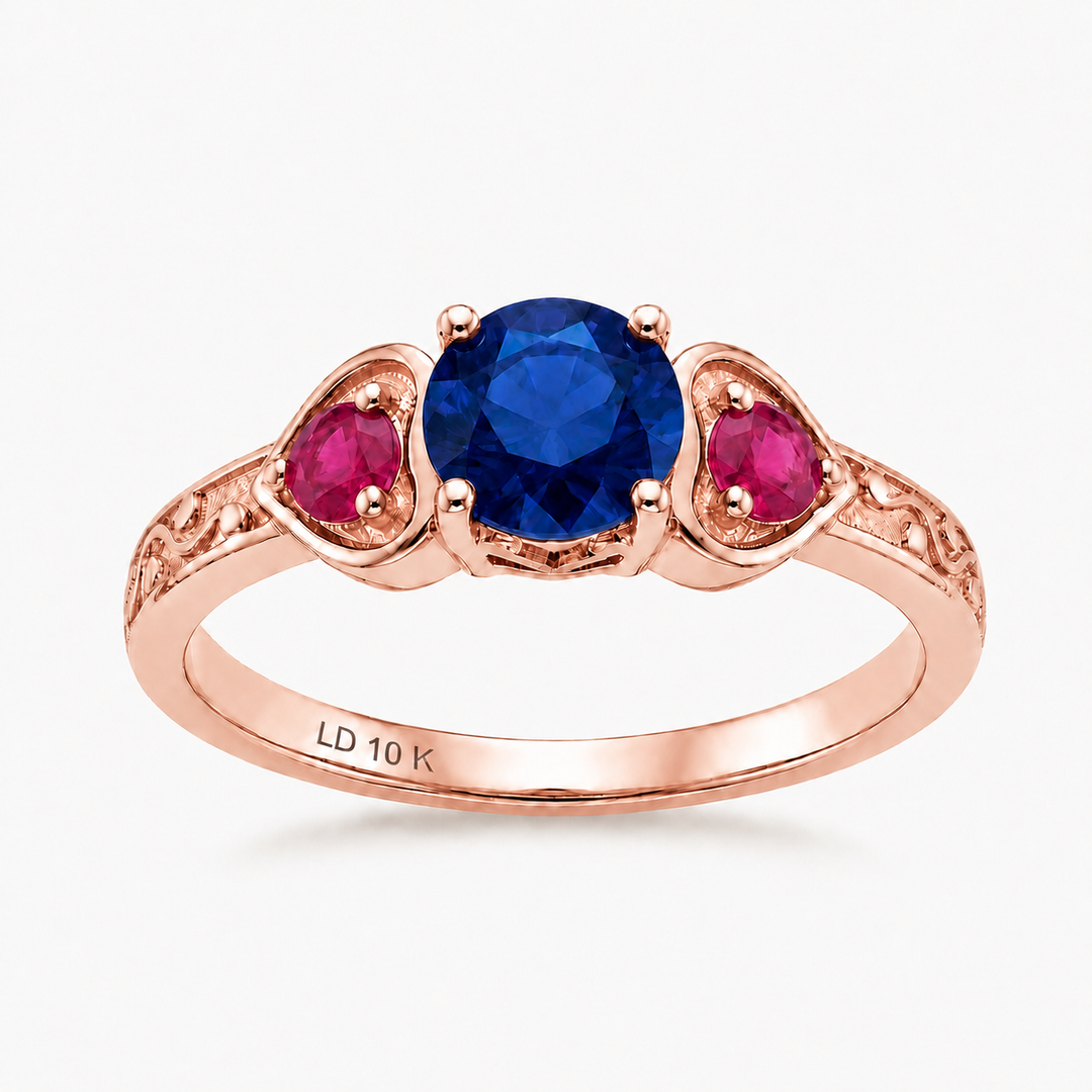 "Sapphire & Ruby" Three-Stone Ring