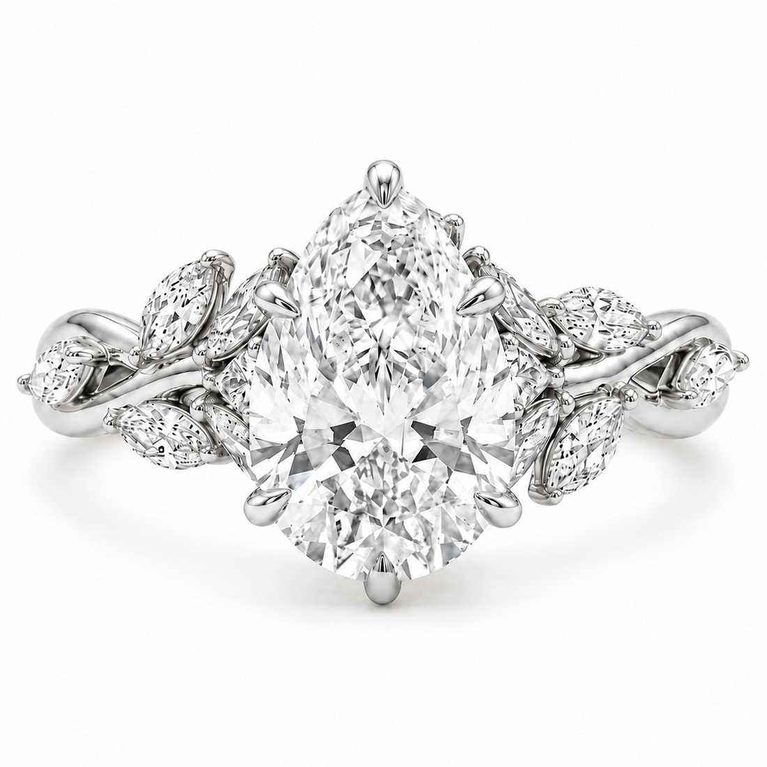 The Magnolia pear lab diamond vine engagement ring in 14K white gold