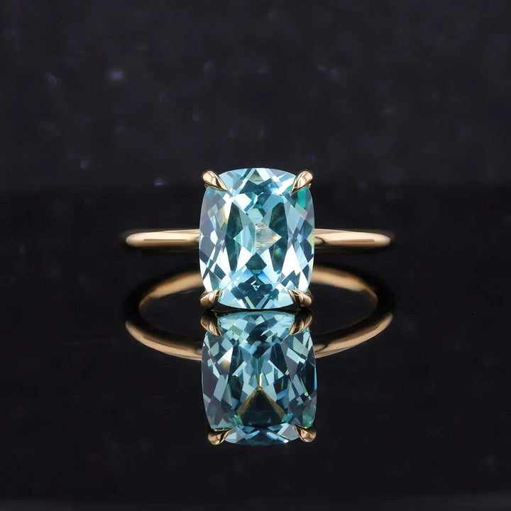 9x11mm Cushion Cut Paraiba Tourmaline Solitaire Ring in 14K Solid Yellow Gold