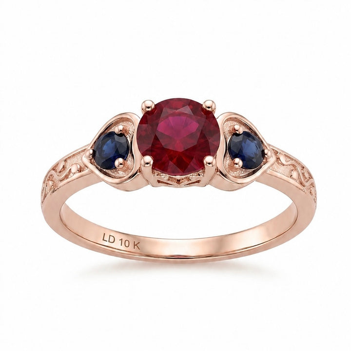 "Ruby & Sapphire" Three-Stone Ring