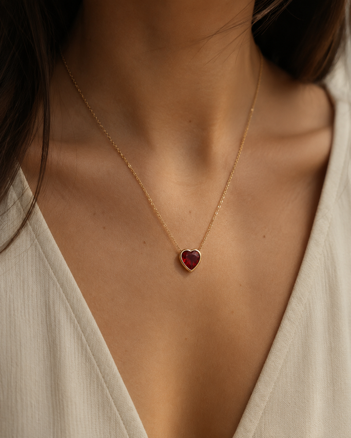2.50ct Heart Ruby Bezel-Set Pendant Necklace