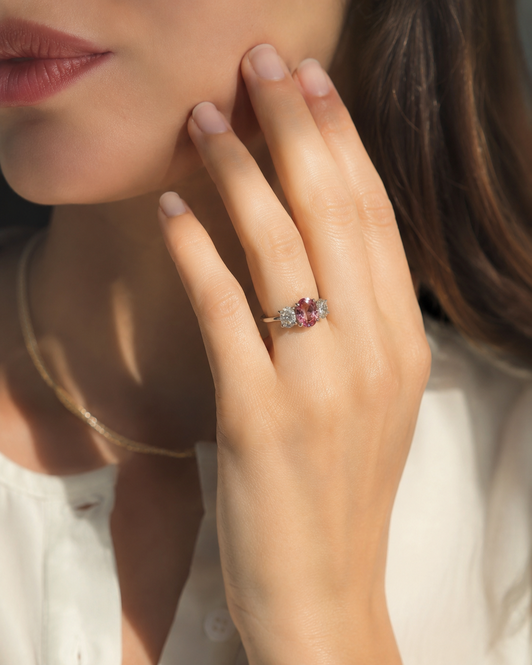 The Étoile — Oval Three-Stone Pink Sapphire Ring