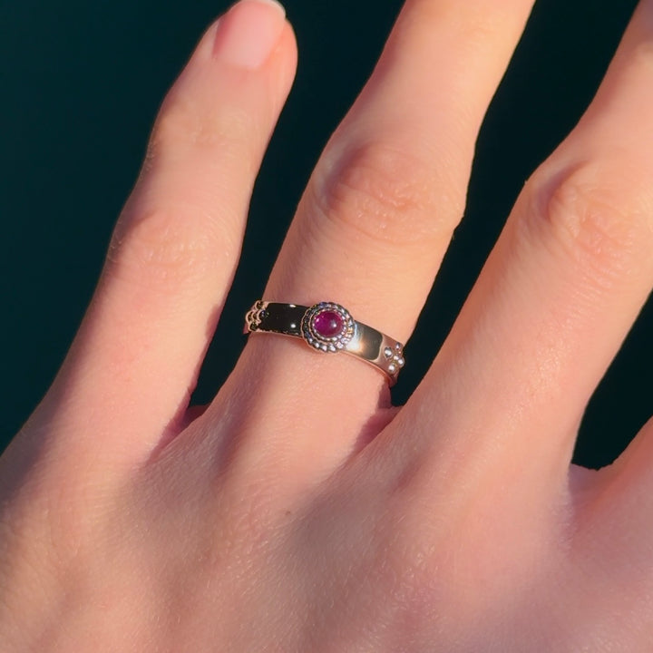 Customized™ 3.5mm, 0.23ct Cabochon Natural Ruby Ring in 925 Sterling Silver