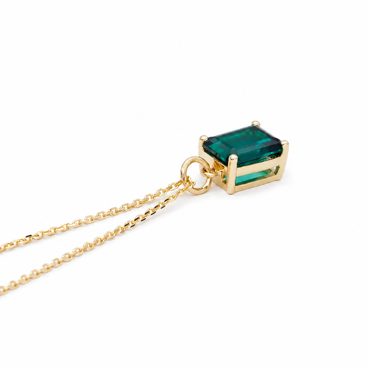7x9mm, 2.00ct Lab-Grown Zambian Emerald Pendant Necklace in 14K Yellow Gold