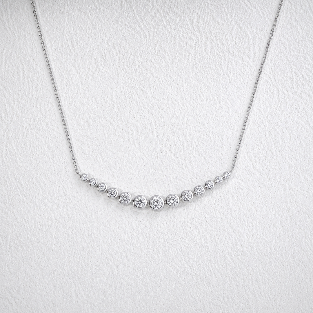 2.2ctw Lab Diamond Graduated Curved Bar Bezel-Set Pendant Necklace