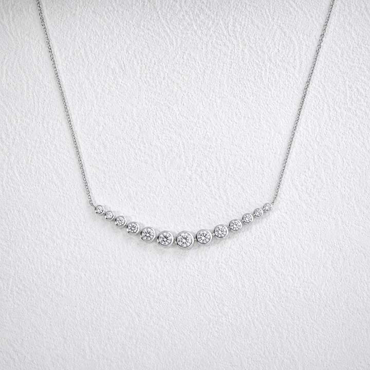 2.2ctw Lab Diamond Graduated Curved Bar Bezel-Set Pendant Necklace