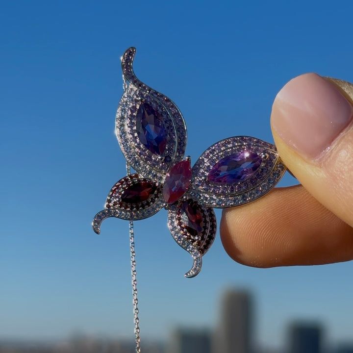 Customized™ Amethyst, Alexandrite, and Garnet Butterfly Pendant in White Gold