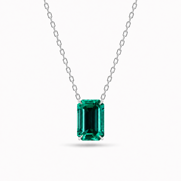 5x7mm, 1.00ct Lab-Grown Colombian Emerald Classic Pendant with Rolo Necklace in 14K Yellow Gold