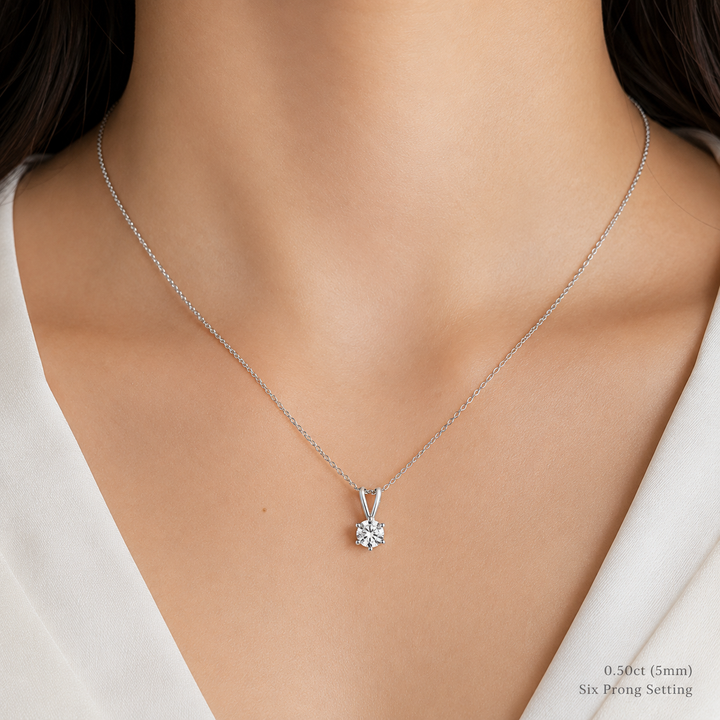 5mm, 0.5ct Round Cut Lab Diamond 6-Prong Pendant Necklace