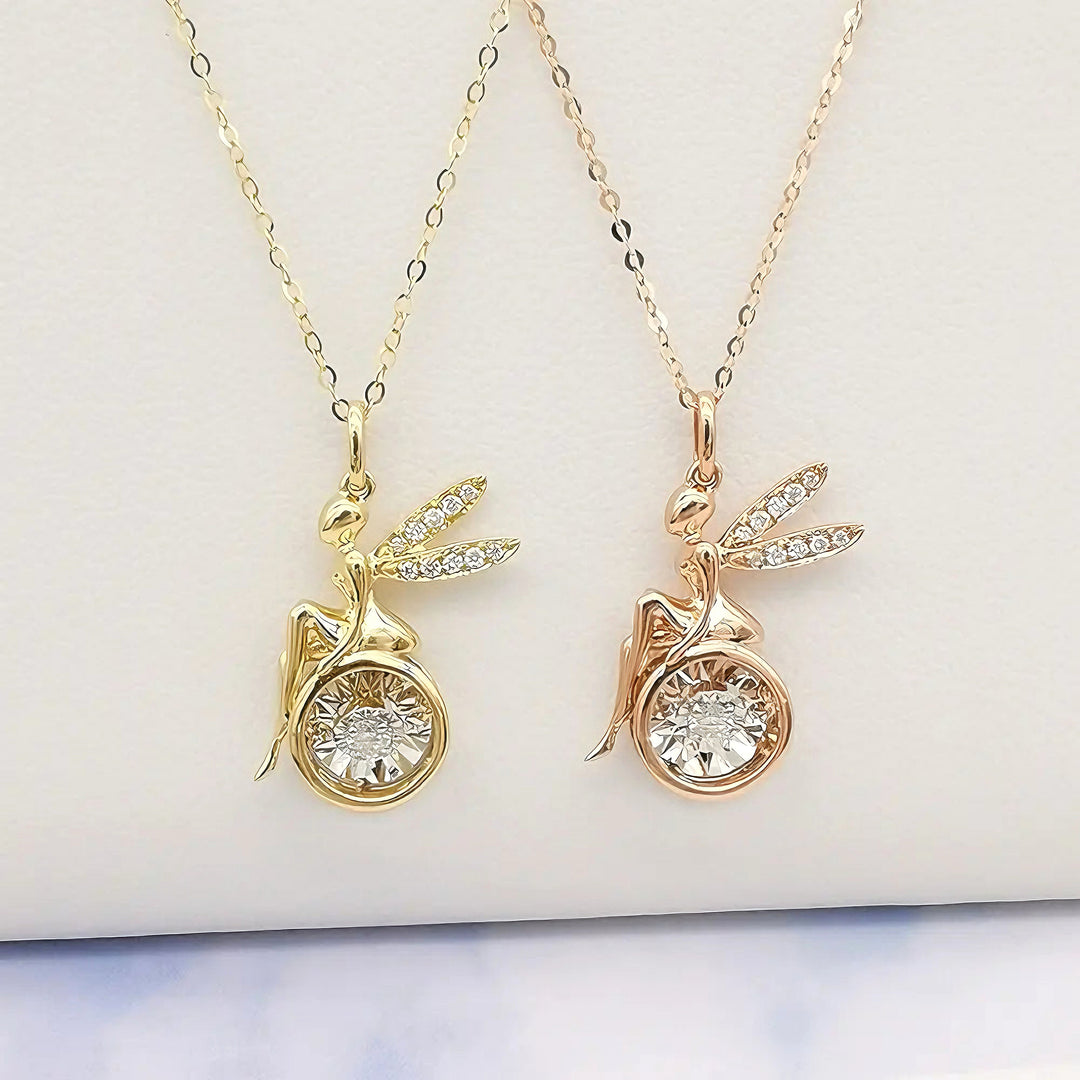 Fairy Pendant Necklace with 0.05ct Dancing Diamond in 18K Yellow/Rose Gold