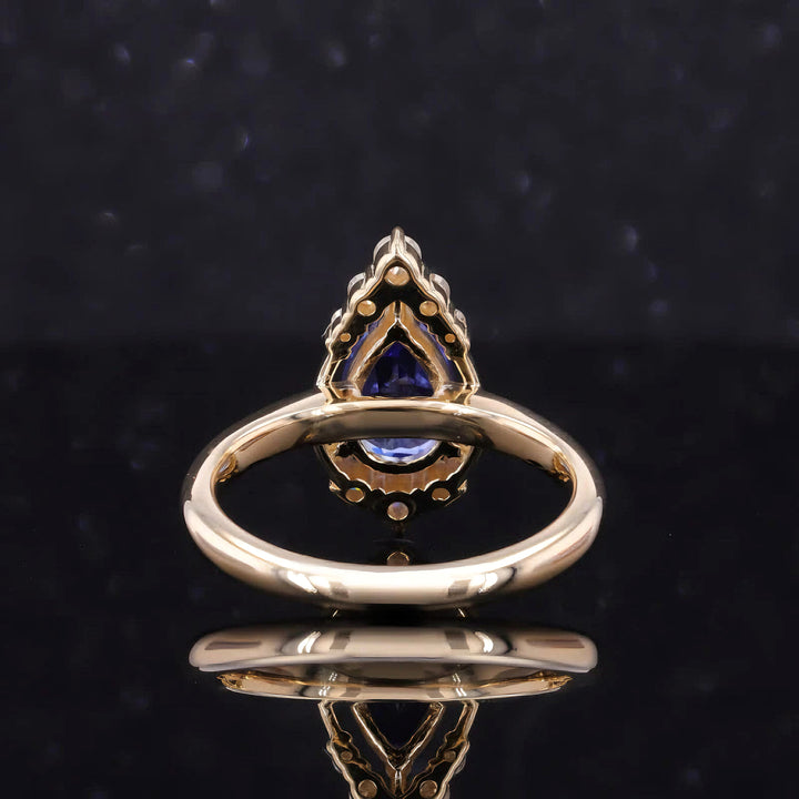 The Teardrop — Blue Pear Sapphire with Diamond Halo Ring