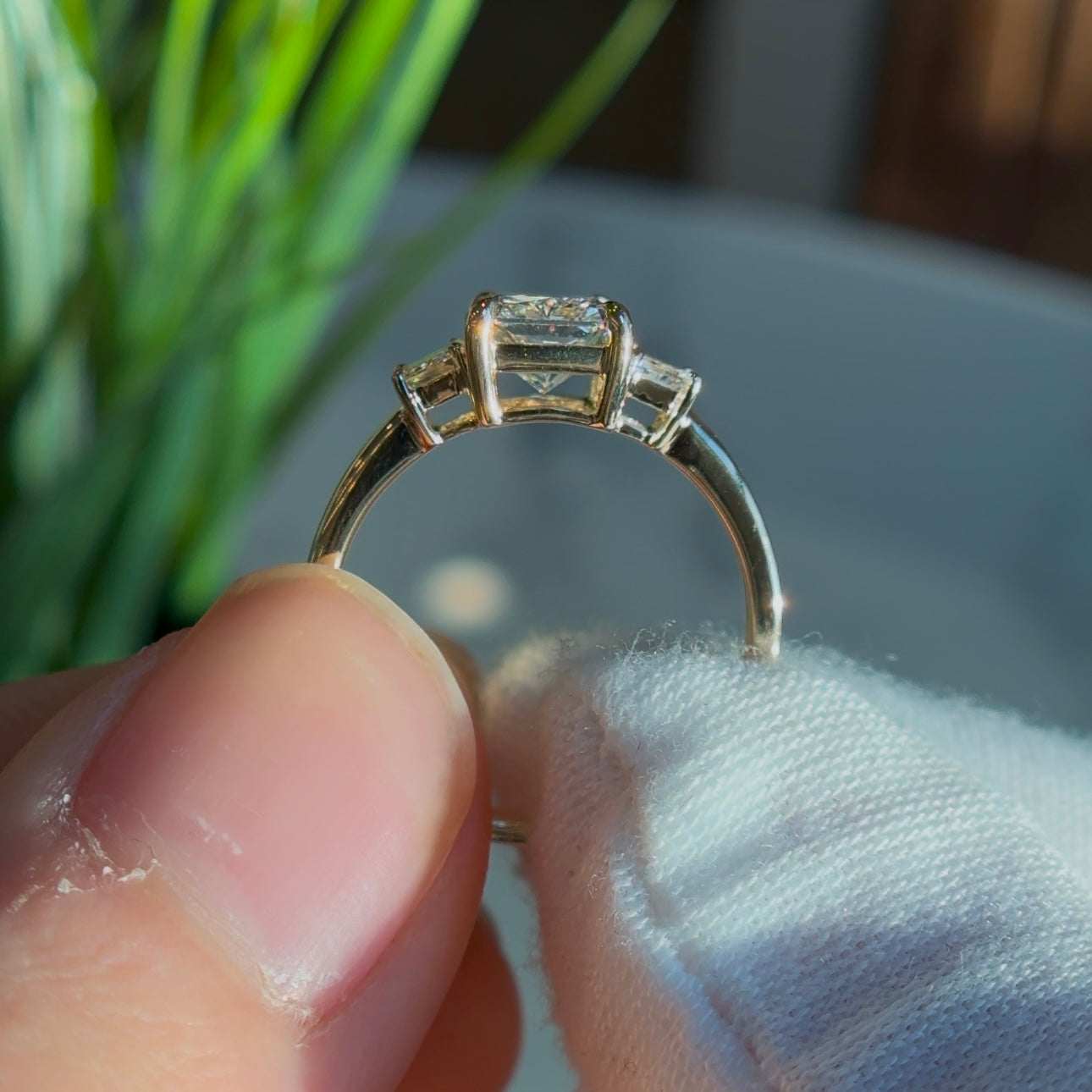 Customized™ 2.10ct Radiant Cut Lab Diamond Three-Stone Ring in 14K Solid Yellow Gold