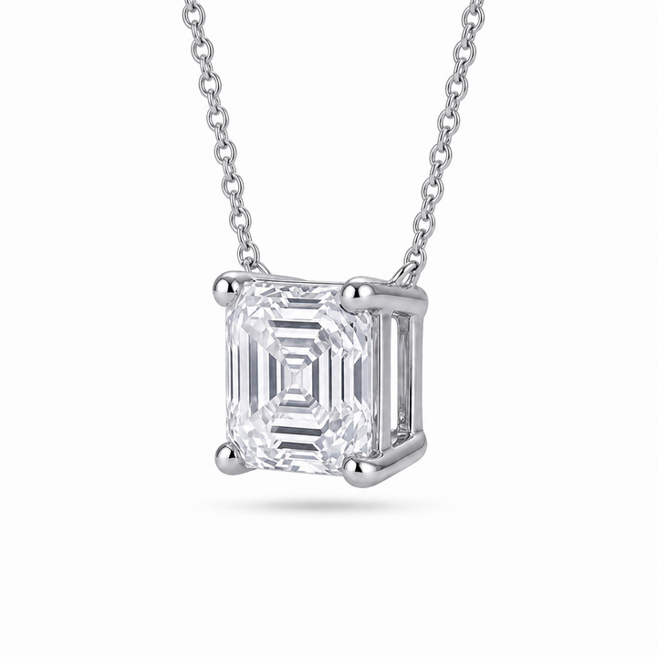 5.5mm, 1ct Asscher Cut Lab Diamond Pendant Necklace in 18K Solid White Gold