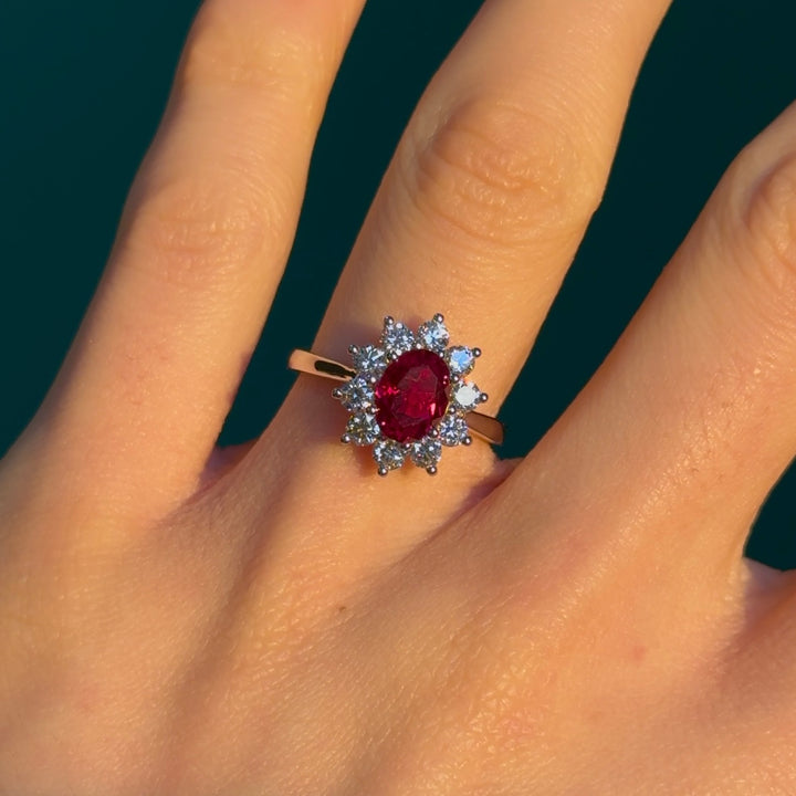 Customized™ 1.80ct Oval Lab-Grown Red Ruby Diana Setting Ring in Platinum 950