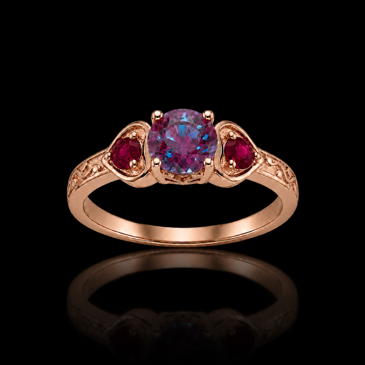 The Roselle — Alexandrite & Ruby Three-Stone Ring