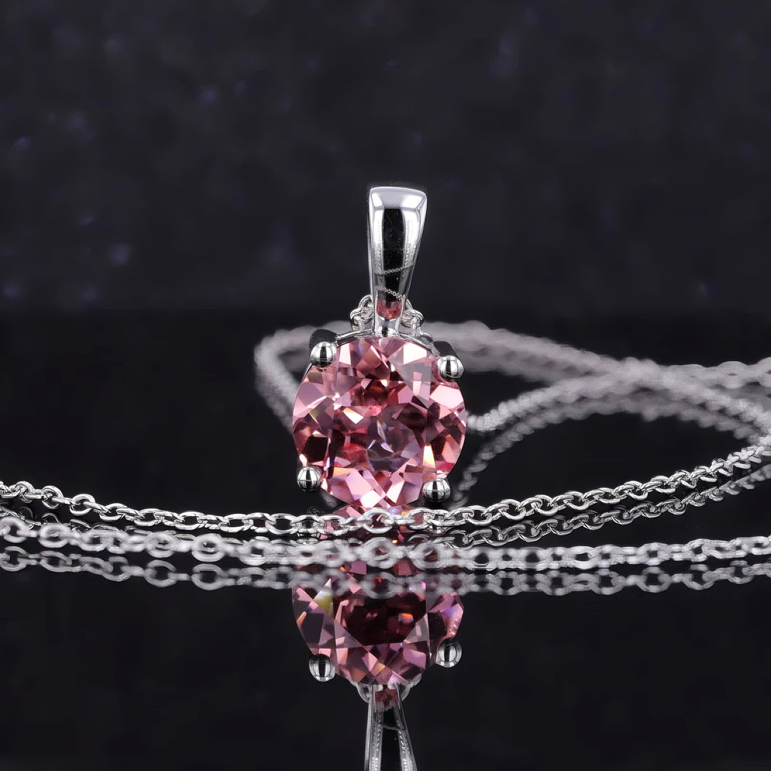 8mm, 2.50ct Round Lab-Grown Pink Sapphire Solitaire Pendant in White Gold