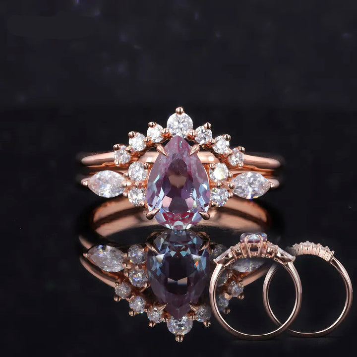 1.60ct Pear-Cut Alexandrite Ring with Diamond Stacking Band in 14K Rose Gold (6x9mm)